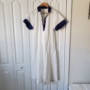 Anthropologie Maeve white blue short sleeve midi shirt Dress